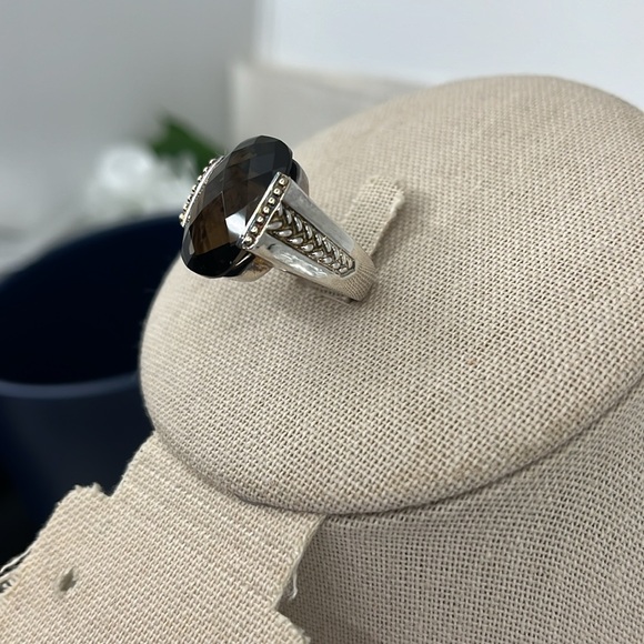 Stunning Smoky Quartz Statement Ring - Sterling Silver with Gold Accents - Picture 4 of 15